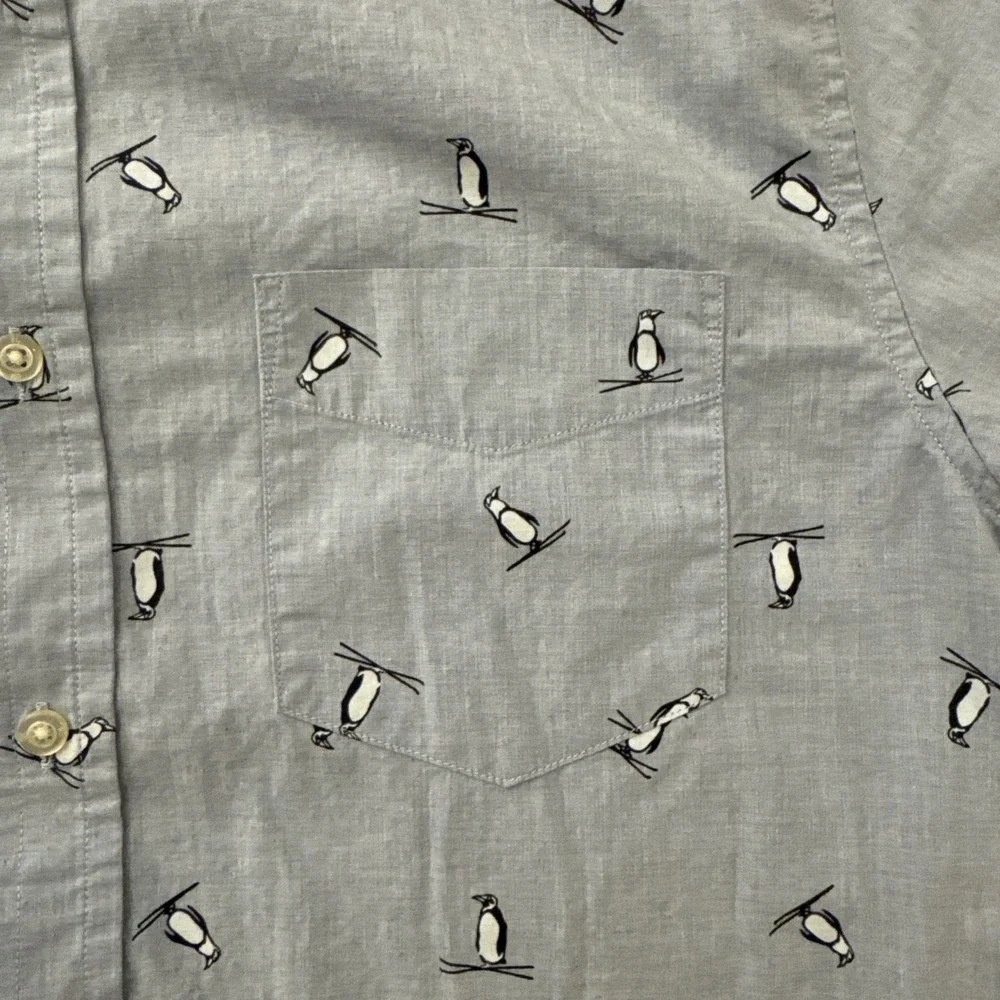 Penguin Skiing Banana Republic Luxe Poplin Shirt Mens Large Blue Untucked Slim - Picture 7 of 7